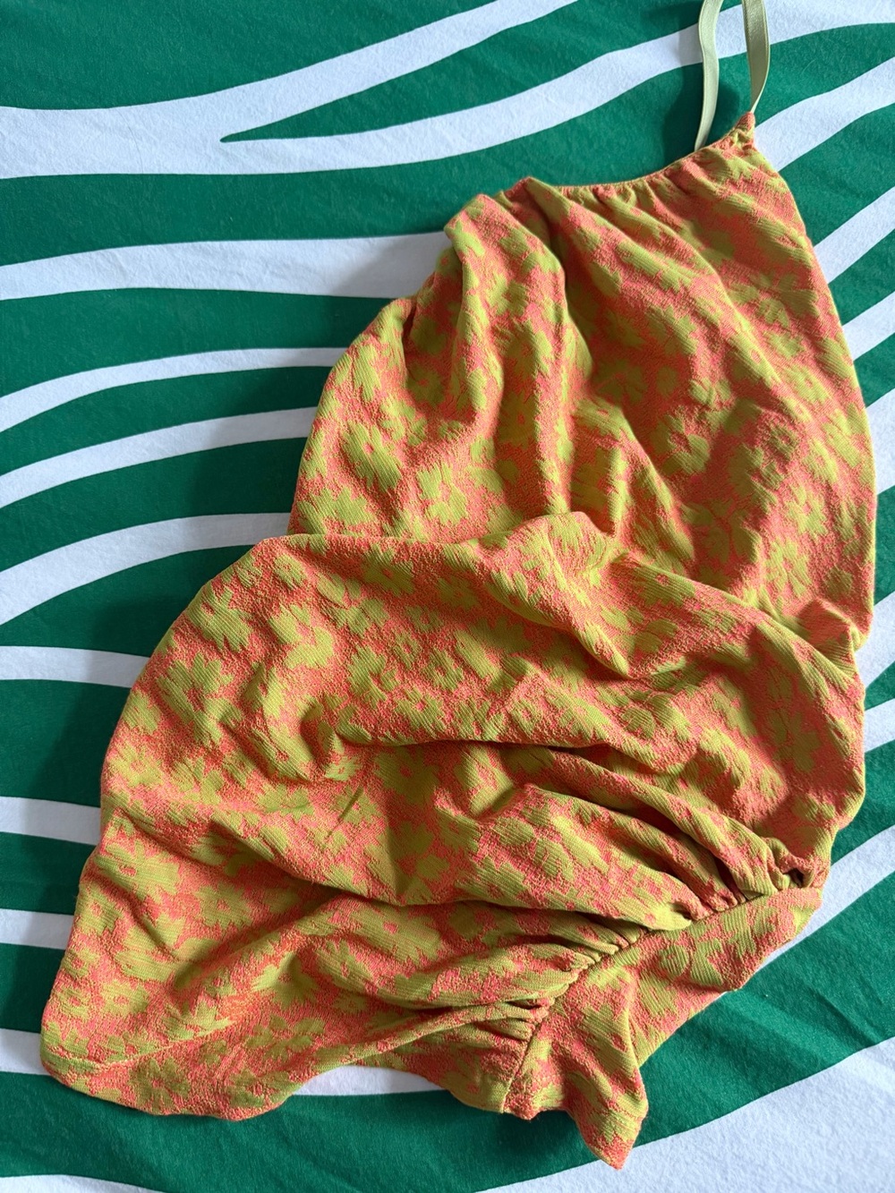 Zara Neon Green and Coral Asymmetrical Textured Top